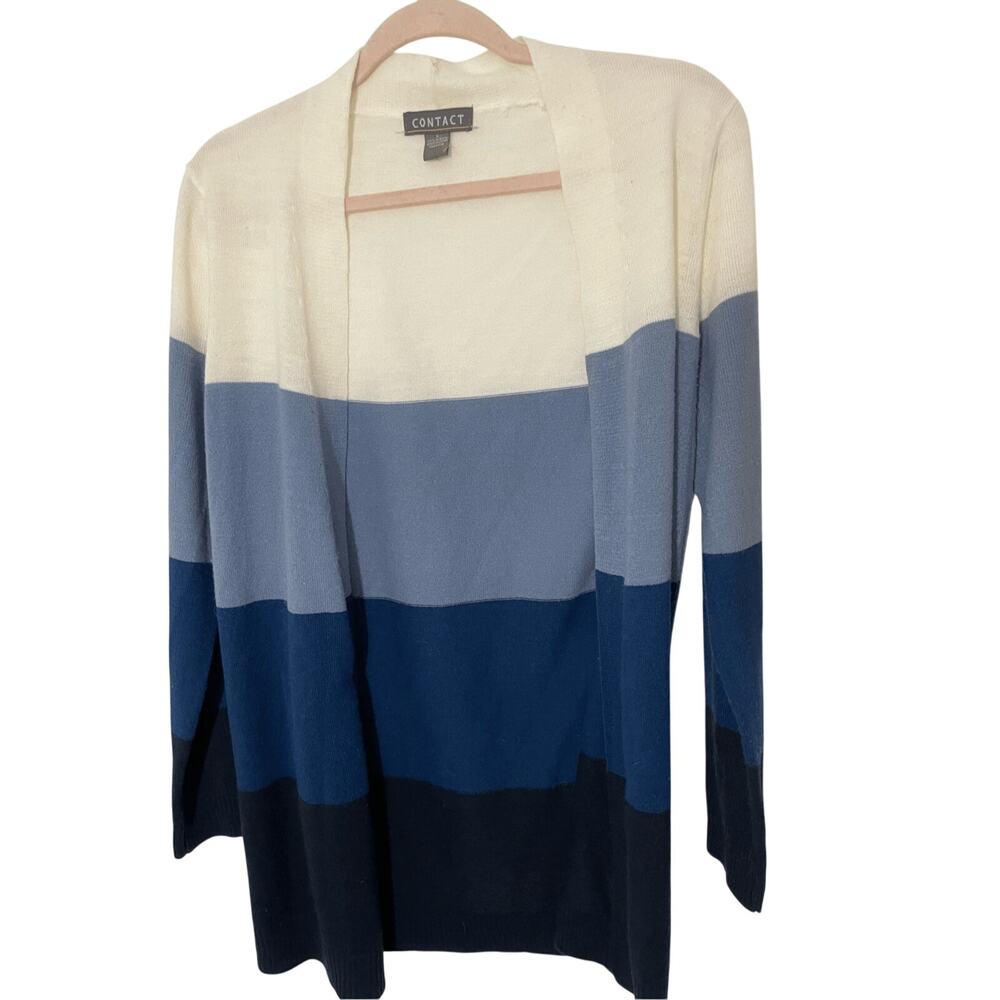 CONTACT COLOR BLOCK STRIPED MONOCHROMATIC BLUE CARDIGAN Preppy Coastal Grandma